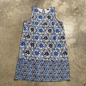 Mudpie Dress Womens Size Medium Blue White Mosaic‎ Print Sleeveless Mini